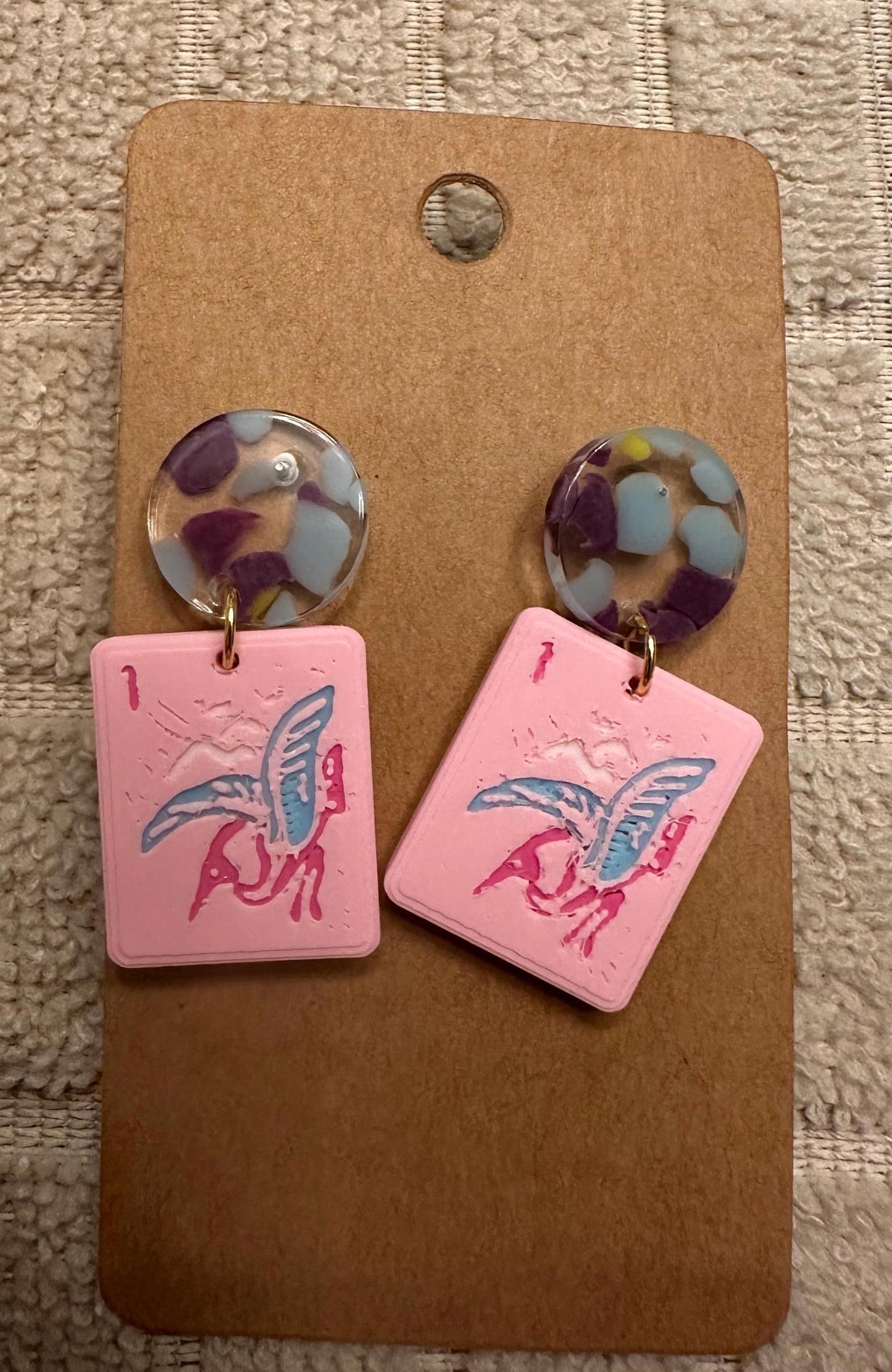 Mahjong Earrings - Pink & Purple