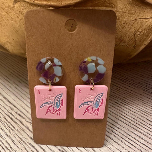 Mahjong Earrings - Pink & Purple