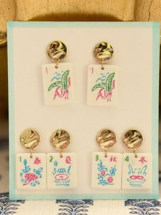 Mahjong Earrings - White